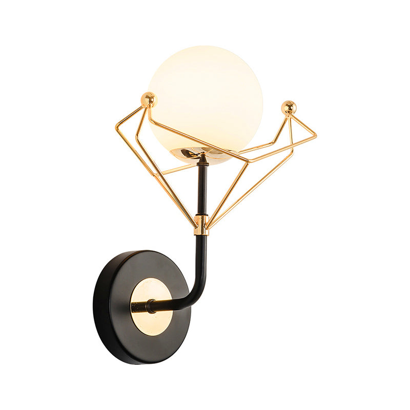 Lisslune | Cream Glass Orb Wall Lighting Fixture Contemporary 1 Light Wall Lamp in Gold with Metal Frame