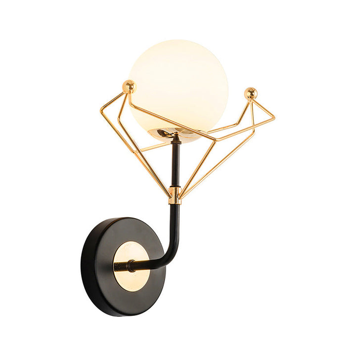 Lisslune | Cream Glass Orb Wall Lighting Fixture Contemporary 1 Light Wall Lamp in Gold with Metal Frame