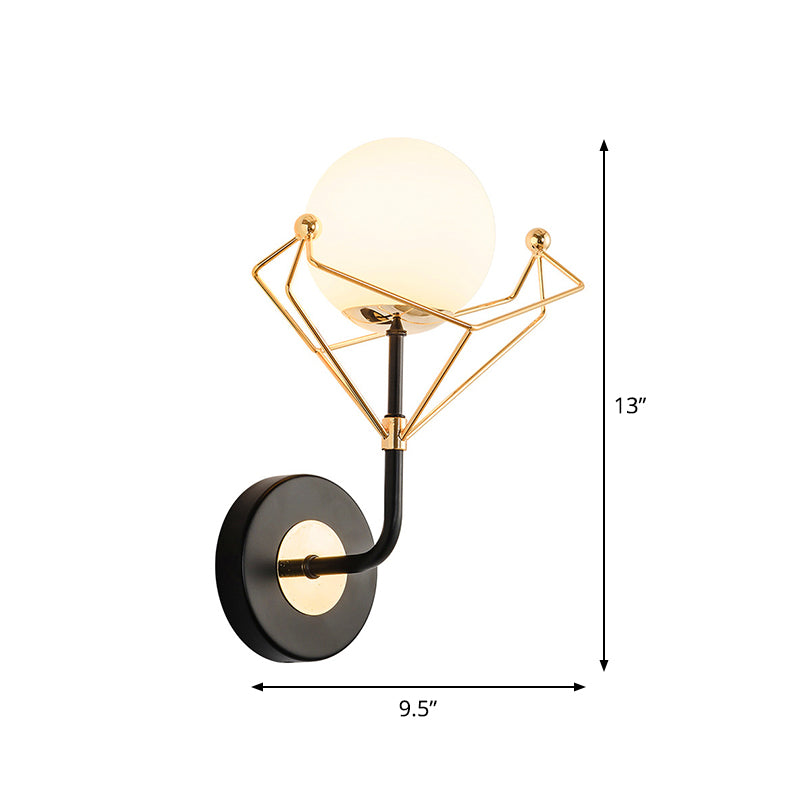 Lisslune | Cream Glass Orb Wall Lighting Fixture Contemporary 1 Light Wall Lamp in Gold with Metal Frame