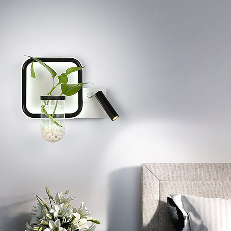 Lisslune | LED Nightstand Wall Mount Light Minimalist Black Plant Pot Wall Lamp with Square Metal Shade in Warm/White Light
