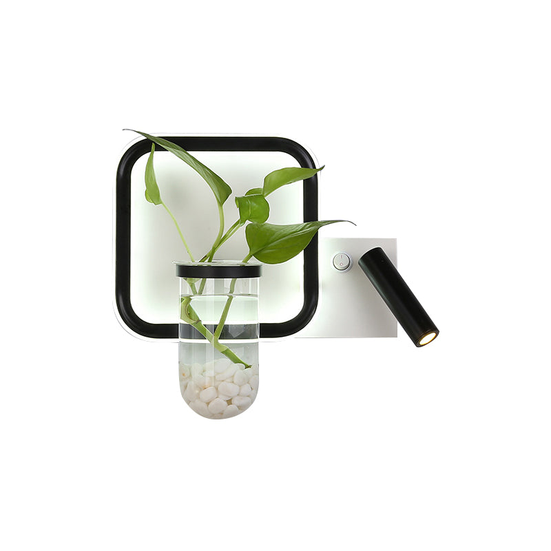Lisslune | LED Nightstand Wall Mount Light Minimalist Black Plant Pot Wall Lamp with Square Metal Shade in Warm/White Light