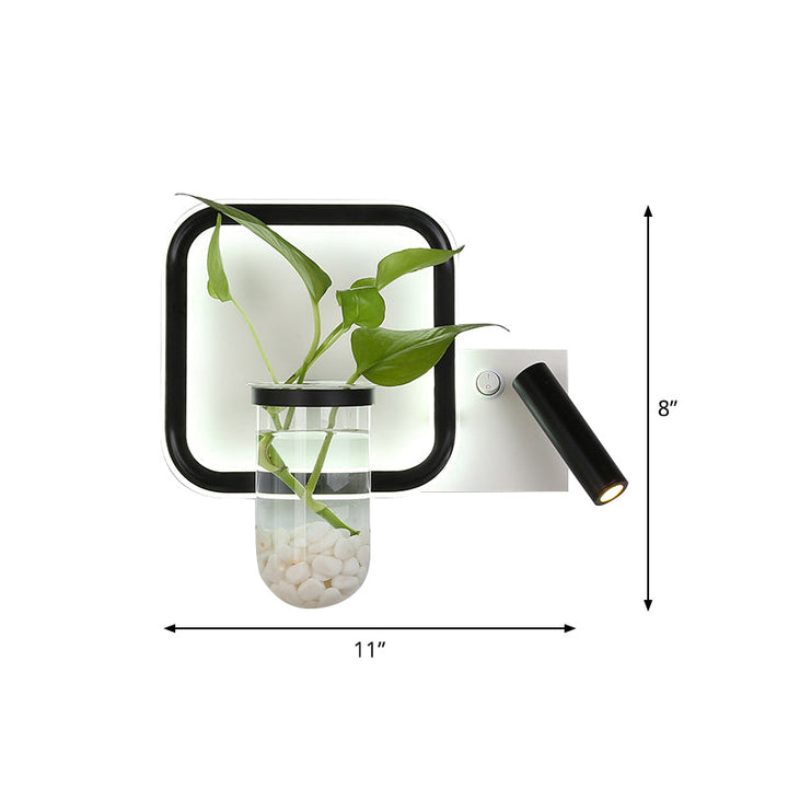 Lisslune | LED Nightstand Wall Mount Light Minimalist Black Plant Pot Wall Lamp with Square Metal Shade in Warm/White Light