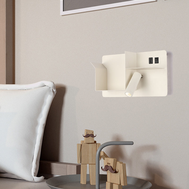 Lisslune | Metallic Tube Wall Light Modernist Modernism Black/White LED Wall Light with Shelf Frame