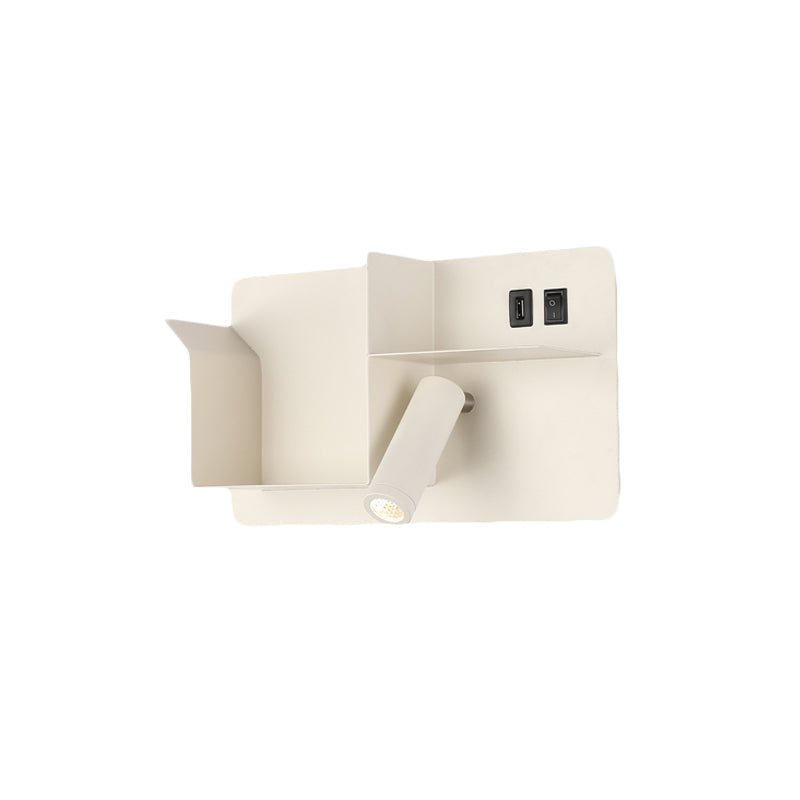 Lisslune | Metallic Tube Wall Light Modernist Modernism Black/White LED Wall Light with Shelf Frame
