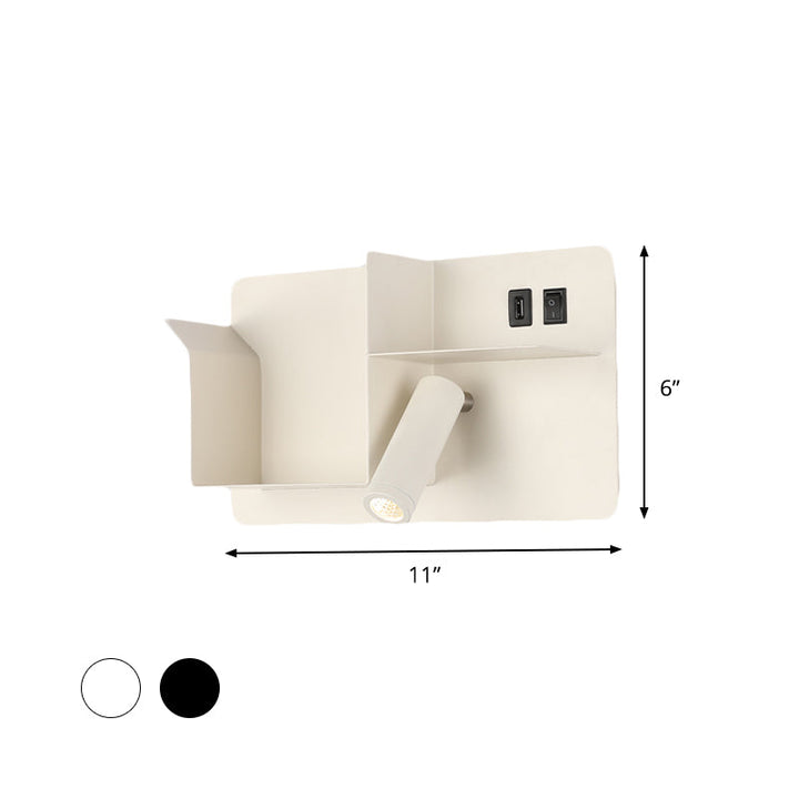 Lisslune | Metallic Tube Wall Light Modernist Modernism Black/White LED Wall Light with Shelf Frame