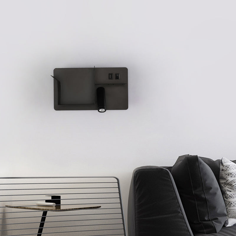 Lisslune | Metallic Tube Wall Light Modernist Modernism Black/White LED Wall Light with Shelf Frame