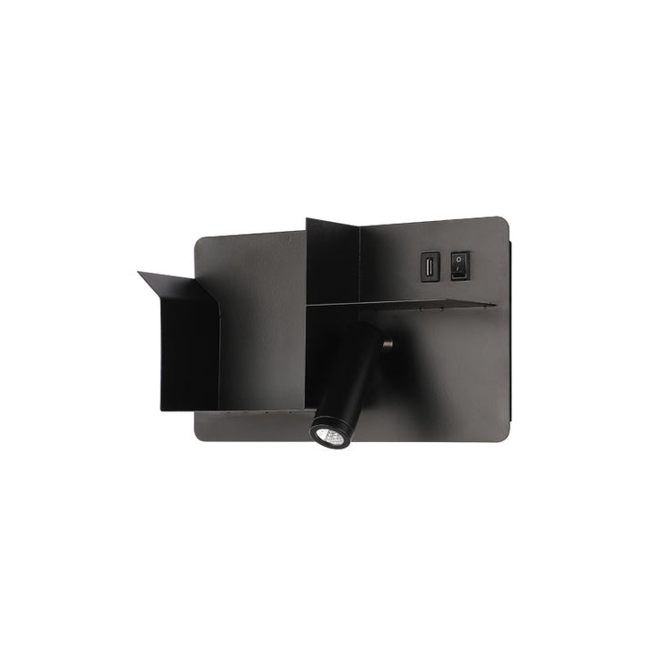 Lisslune | Metallic Tube Wall Light Modernist Modernism Black/White LED Wall Light with Shelf Frame