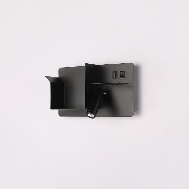 Lisslune | Metallic Tube Wall Light Modernist Modernism Black/White LED Wall Light with Shelf Frame
