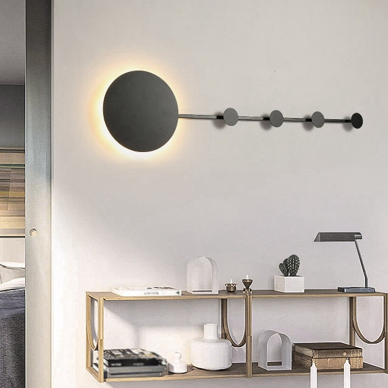 Lisslune | Circle Wall Mount Lights Modernist Metal Black/White LED Wall Light with Hooks Design in Warm/White Light