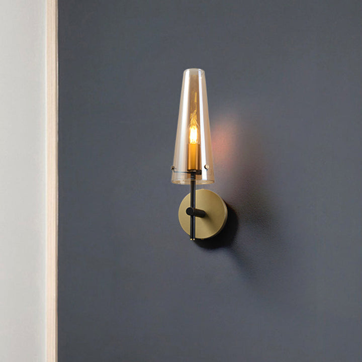 Lisslune | Clear Glass Conical Wall Mount Light Minimalist 1-Light Wall Lighting in Black for the Home Office