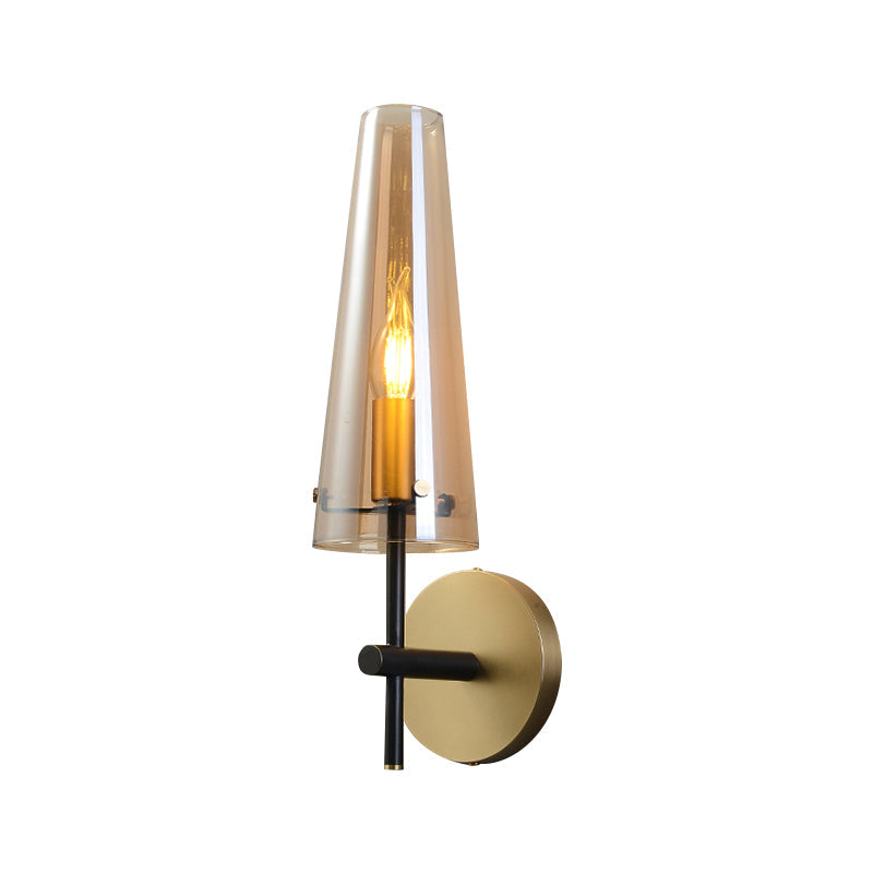 Lisslune | Clear Glass Conical Wall Mount Light Minimalist 1-Light Wall Lighting in Black for the Home Office