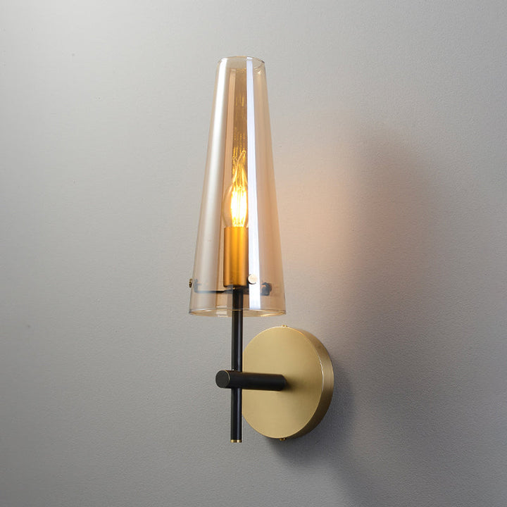 Lisslune | Clear Glass Conical Wall Mount Light Minimalist 1-Light Wall Lighting in Black for the Home Office