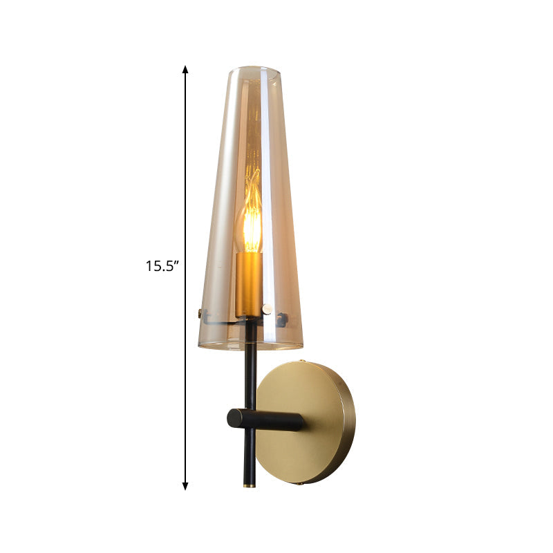 Lisslune | Clear Glass Conical Wall Mount Light Minimalist 1-Light Wall Lighting in Black for the Home Office