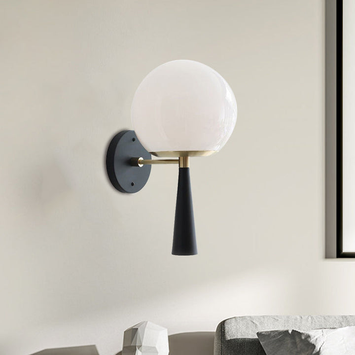 Lisslune | White Glass Globe Wall Light Postmodern 1-Bulb Black Wall Lamp for the Bedroom