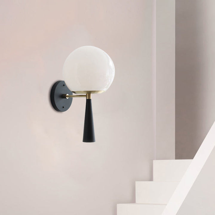 Lisslune | White Glass Globe Wall Light Postmodern 1-Bulb Black Wall Lamp for the Bedroom