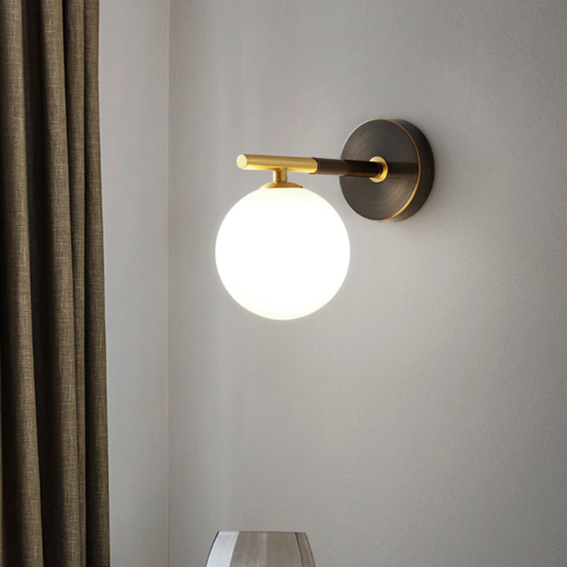 Lisslune | Brass Global LED Wall Lamp Light Mid Century 1/2 Bulbs White Glass Wall Light Fixture