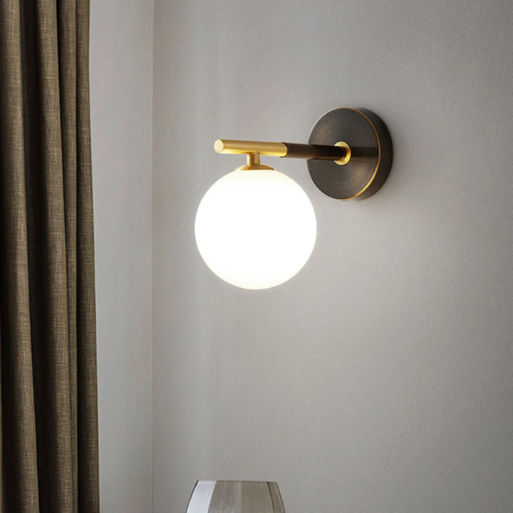Lisslune | Brass Global LED Wall Lamp Light Mid Century 1/2 Bulbs White Glass Wall Light Fixture