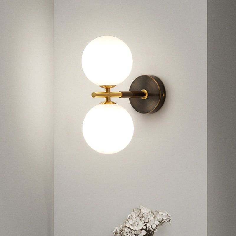 Lisslune | Brass Global LED Wall Lamp Light Mid Century 1/2 Bulbs White Glass Wall Light Fixture