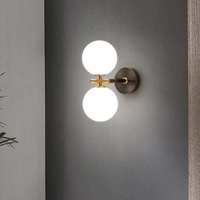 Lisslune | Brass Global LED Wall Lamp Light Mid Century 1/2 Bulbs White Glass Wall Light Fixture