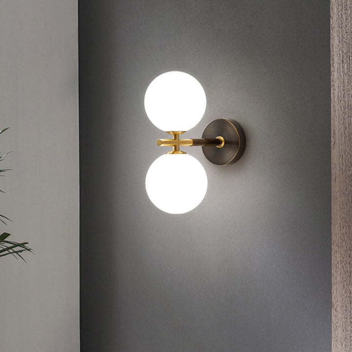 Lisslune | Brass Global LED Wall Lamp Light Mid Century 1/2 Bulbs White Glass Wall Light Fixture