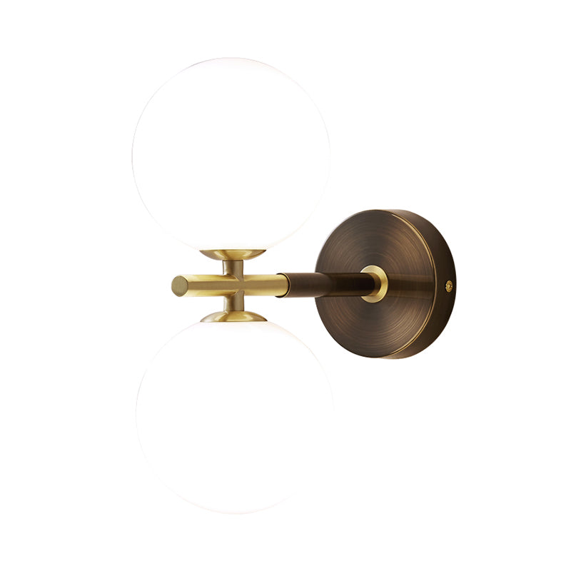 Lisslune | Brass Global LED Wall Lamp Light Mid Century 1/2 Bulbs White Glass Wall Light Fixture