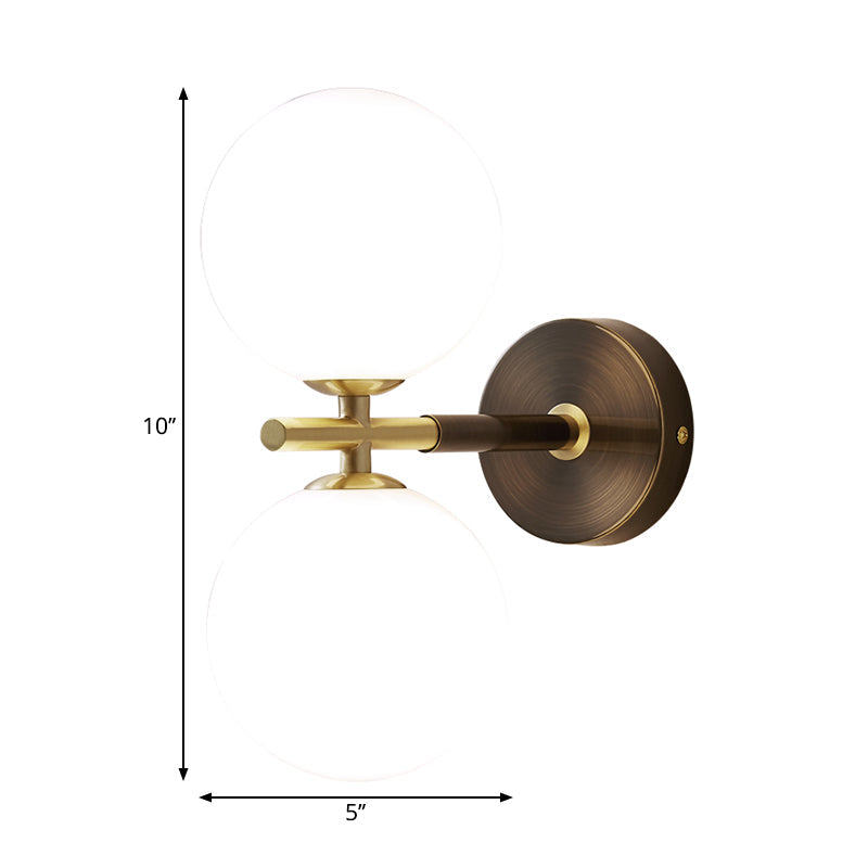 Lisslune | Brass Global LED Wall Lamp Light Mid Century 1/2 Bulbs White Glass Wall Light Fixture