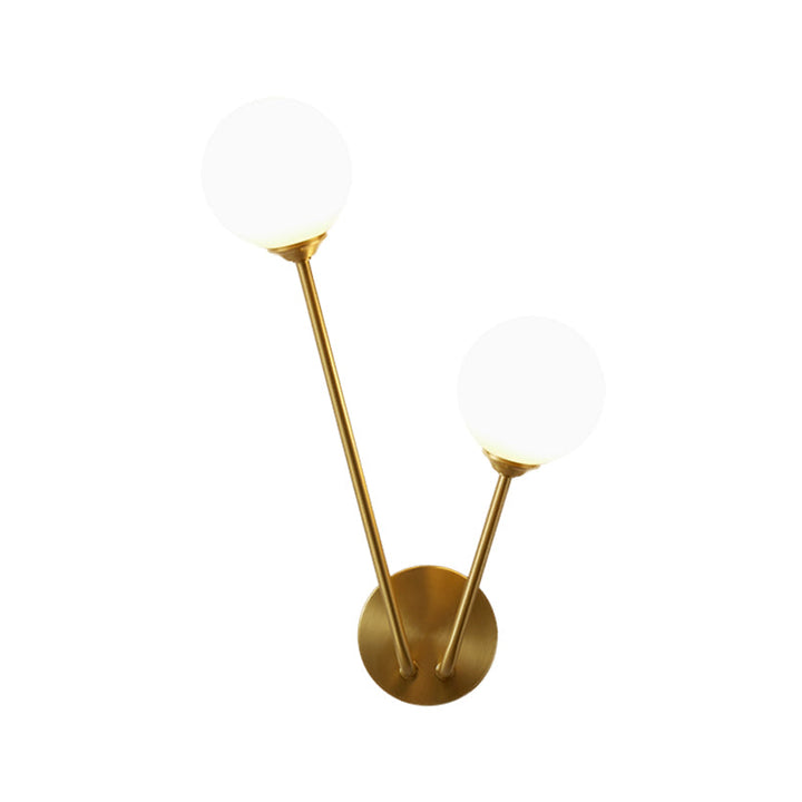 Lisslune | Opaline Glass Globe LED Wall Light Mid Century 2 Lights Wall Mount Lamp in Brass