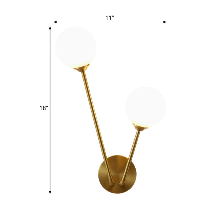 Lisslune | Opaline Glass Globe LED Wall Light Mid Century 2 Lights Wall Mount Lamp in Brass