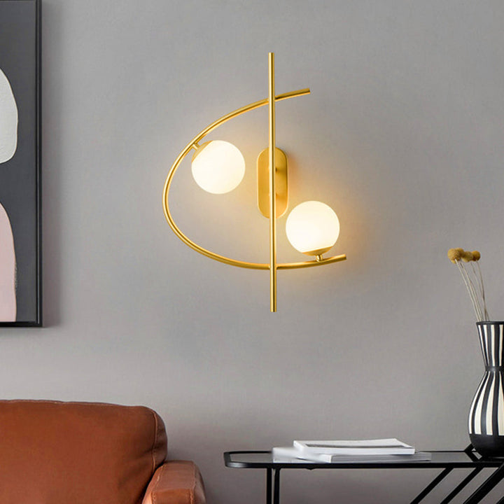 Lisslune | Milk glass ball LED wall lighting postmodernist 2-lamp brass wall lamp for the living room