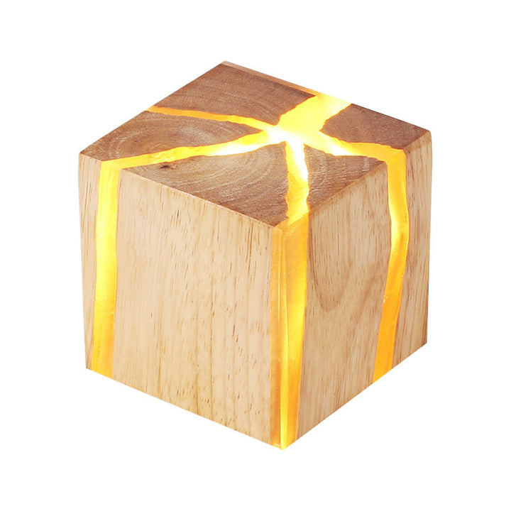 Lisslune | Cube Wood LED Wall Light Ideas Contemporary 1-Light BurlyWood Wall Lamp