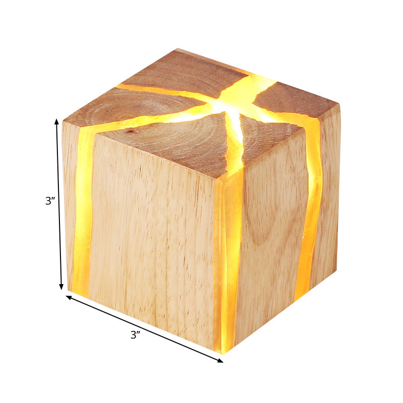 Lisslune | Cube Wood LED Wall Light Ideas Contemporary 1-Light BurlyWood Wall Lamp