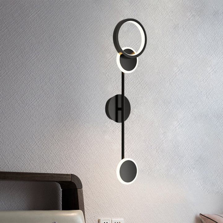 Lisslune | Metallic Round LED Wall Light Lighting Contemporary 2/3/4 Light Wall Mount Lamp in Black