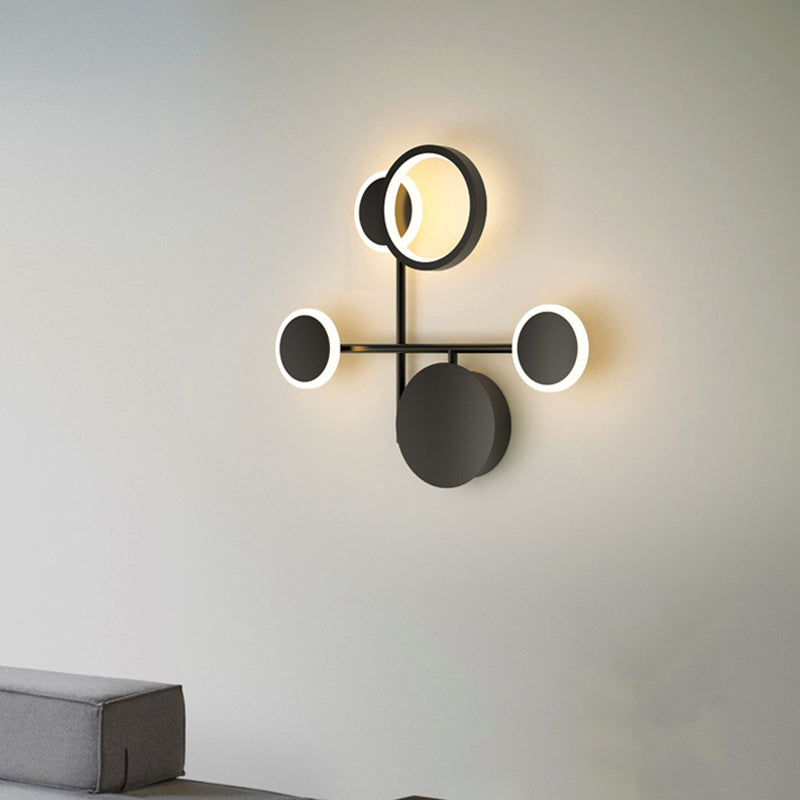 Lisslune | Metallic Round LED Wall Light Lighting Contemporary 2/3/4 Light Wall Mount Lamp in Black