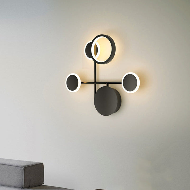 Lisslune | Metallic Round LED Wall Light Lighting Contemporary 2/3/4 Light Wall Mount Lamp in Black