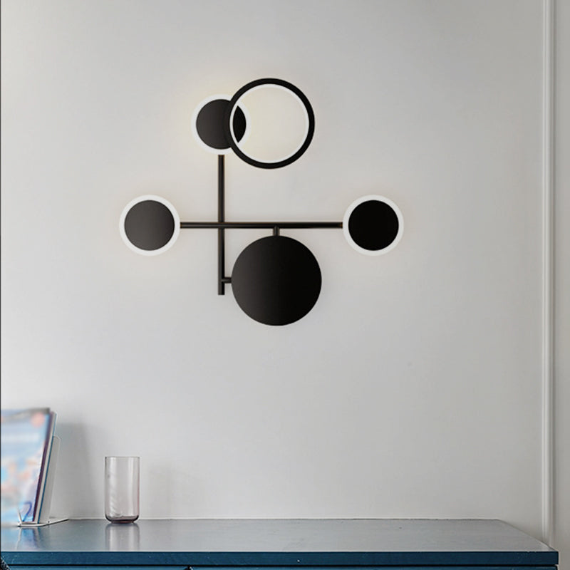 Lisslune | Metallic Round LED Wall Light Lighting Contemporary 2/3/4 Light Wall Mount Lamp in Black