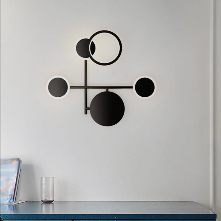Lisslune | Metallic Round LED Wall Light Lighting Contemporary 2/3/4 Light Wall Mount Lamp in Black