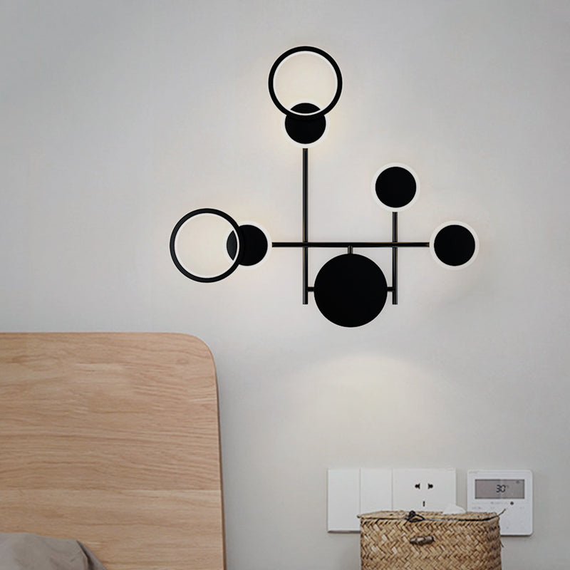 Lisslune | Metallic Round LED Wall Light Lighting Contemporary 2/3/4 Light Wall Mount Lamp in Black