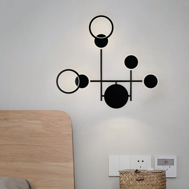 Lisslune | Metallic Round LED Wall Light Lighting Contemporary 2/3/4 Light Wall Mount Lamp in Black