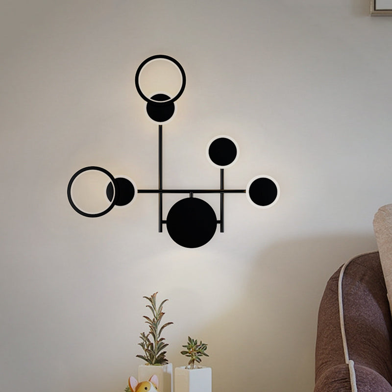 Lisslune | Metallic Round LED Wall Light Lighting Contemporary 2/3/4 Light Wall Mount Lamp in Black
