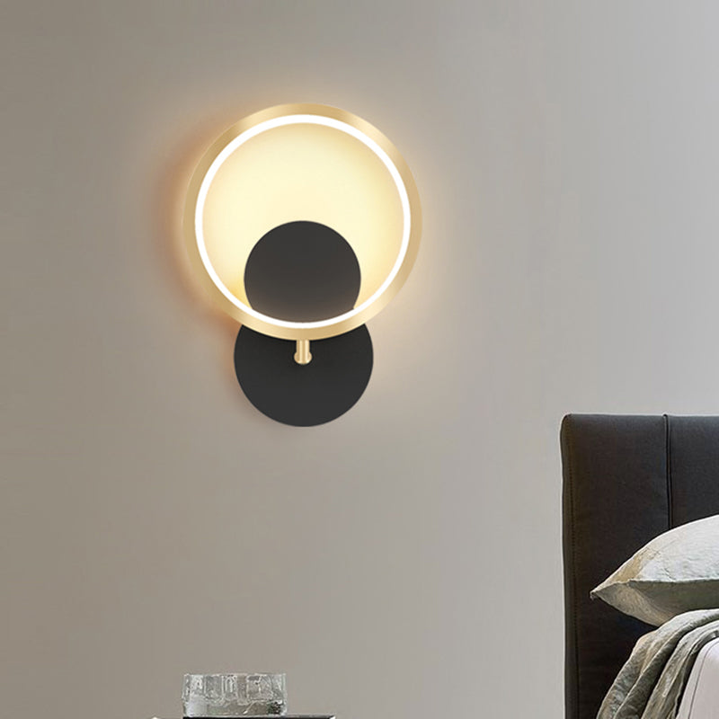 Lisslune | Circular Wall Mount Lamp Nordic Metallic LED Black Wall Lighting for Bedroom