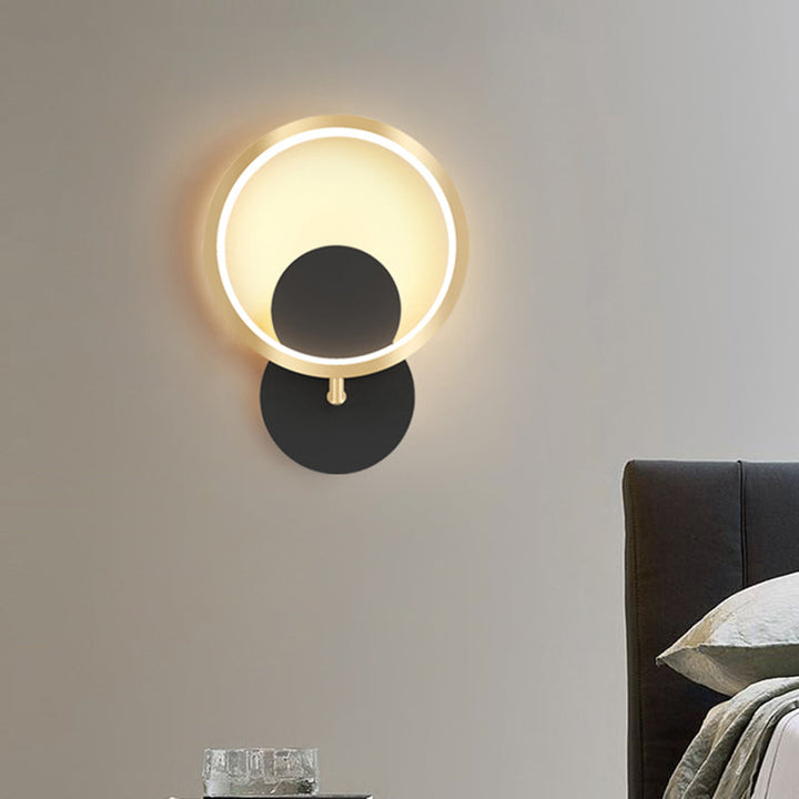Lisslune | Circular Wall Mount Lamp Nordic Metallic LED Black Wall Lighting for Bedroom