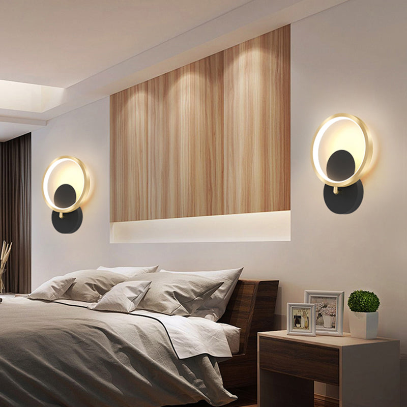 Lisslune | Circular Wall Mount Lamp Nordic Metallic LED Black Wall Lighting for Bedroom