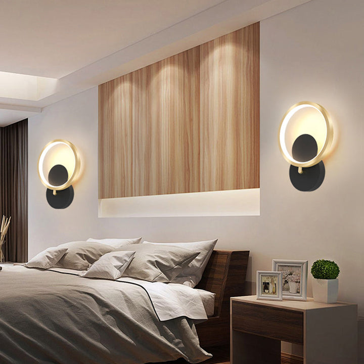 Lisslune | Circular Wall Mount Lamp Nordic Metallic LED Black Wall Lighting for Bedroom