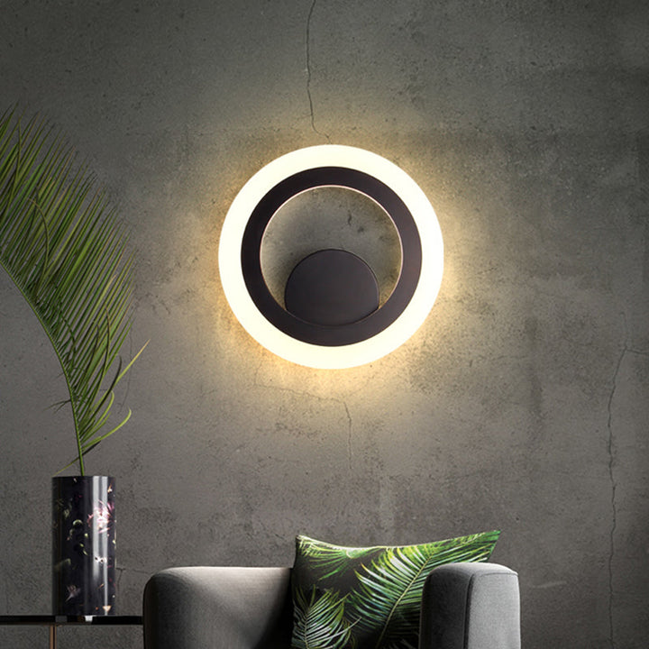 Lisslune | Round Bedroom Wall Light Metal LED Contemporary Wall-Mounted Lamp in Black, Warm-/White Light