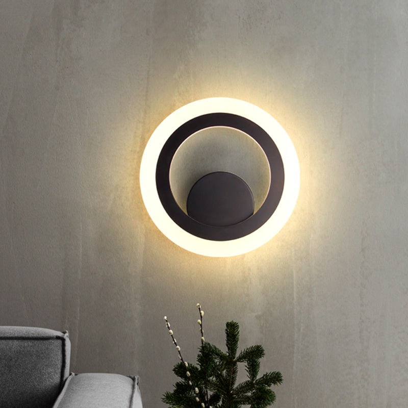 Lisslune | Round Bedroom Wall Light Metal LED Contemporary Wall-Mounted Lamp in Black, Warm-/White Light