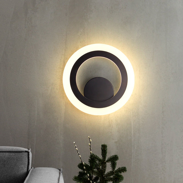 Lisslune | Round Bedroom Wall Light Metal LED Contemporary Wall-Mounted Lamp in Black, Warm-/White Light