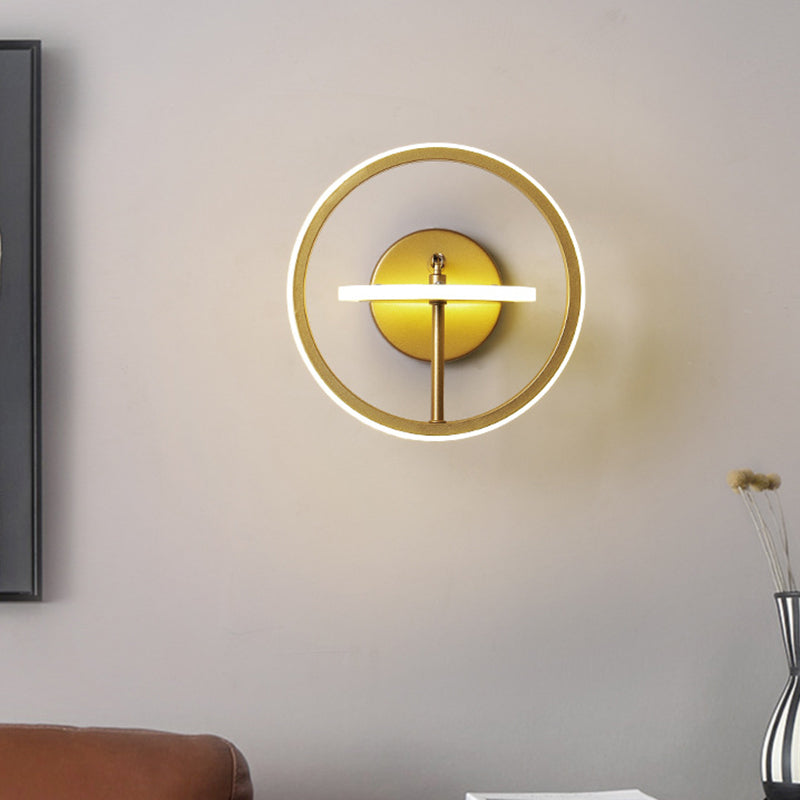 Lisslune | Metallic Circle Wall Light Fixture Modernist LED Wall Lamp with Adjustable Arm in Gold, Warm/White Light