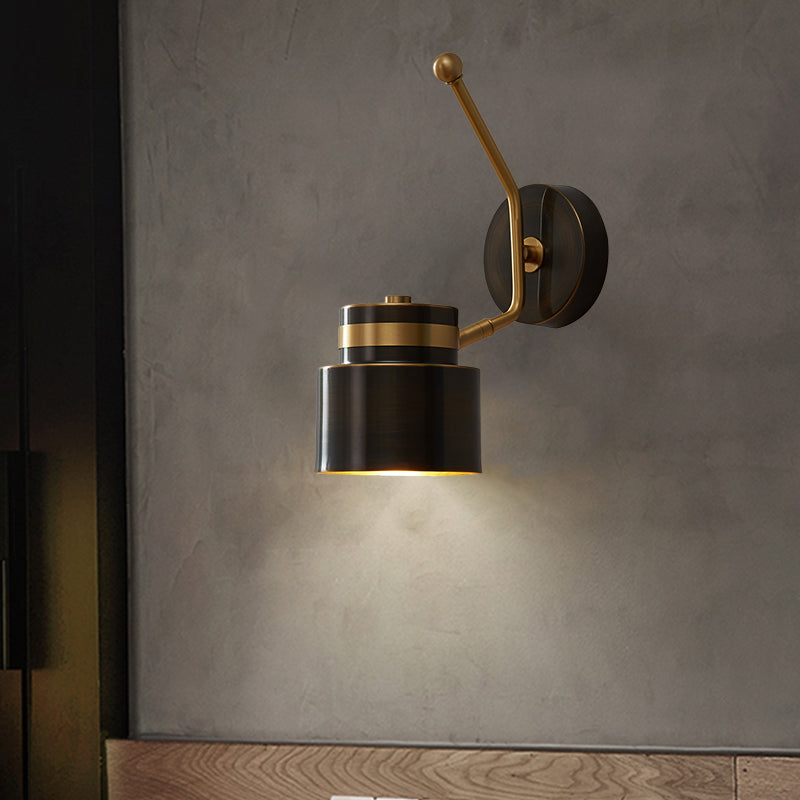 Lisslune | Black Cylinder Wall Light Nordic 1-Bulb Metal Wall Mount Lamp with Adjustable Shade
