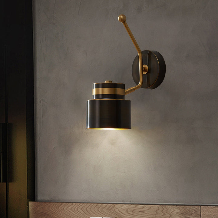 Lisslune | Black Cylinder Wall Light Nordic 1-Bulb Metal Wall Mount Lamp with Adjustable Shade