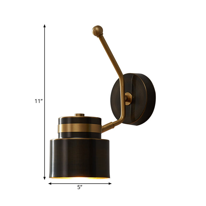 Lisslune | Black Cylinder Wall Light Nordic 1-Bulb Metal Wall Mount Lamp with Adjustable Shade